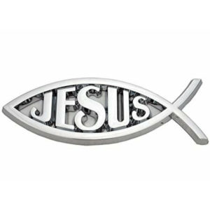 Autó embléma (hal ezüst színű), Jesus felirattal – nagy