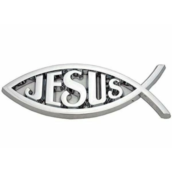 Autó embléma (hal ezüst színű), Jesus felirattal – nagy
