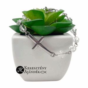 Keresztes, nemesacél, swarovski kristály gyöngyös, karkötő, állítható méret ÁTLÁTSZÓ KRISTÁLY