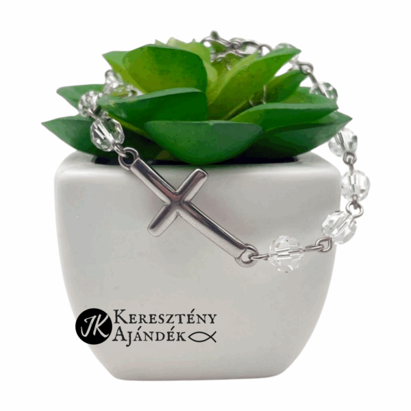 Keresztes, nemesacél, swarovski kristály gyöngyös, karkötő, állítható méret ÁTLÁTSZÓ KRISTÁLY
