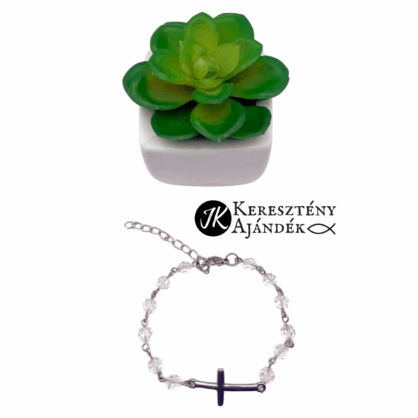 Keresztes, nemesacél, swarovski kristály gyöngyös, karkötő, állítható méret ÁTLÁTSZÓ KRISTÁLY