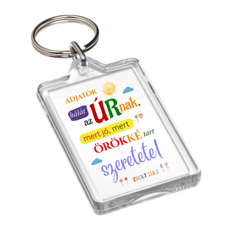 Adjatok hálát az Úrnak, mert jó, igés, műanyag kulcstartó